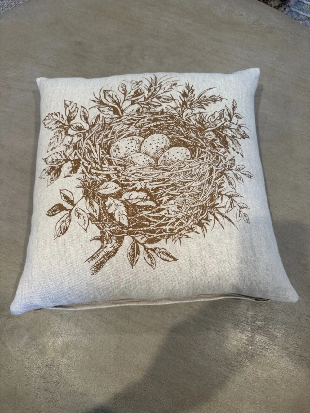 Cream Pillow with Brown Nest Print Accent Pillow